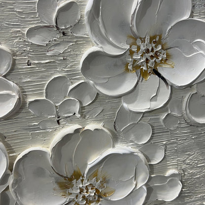 White Floral Textured Oil Painting – Blossom Serenade