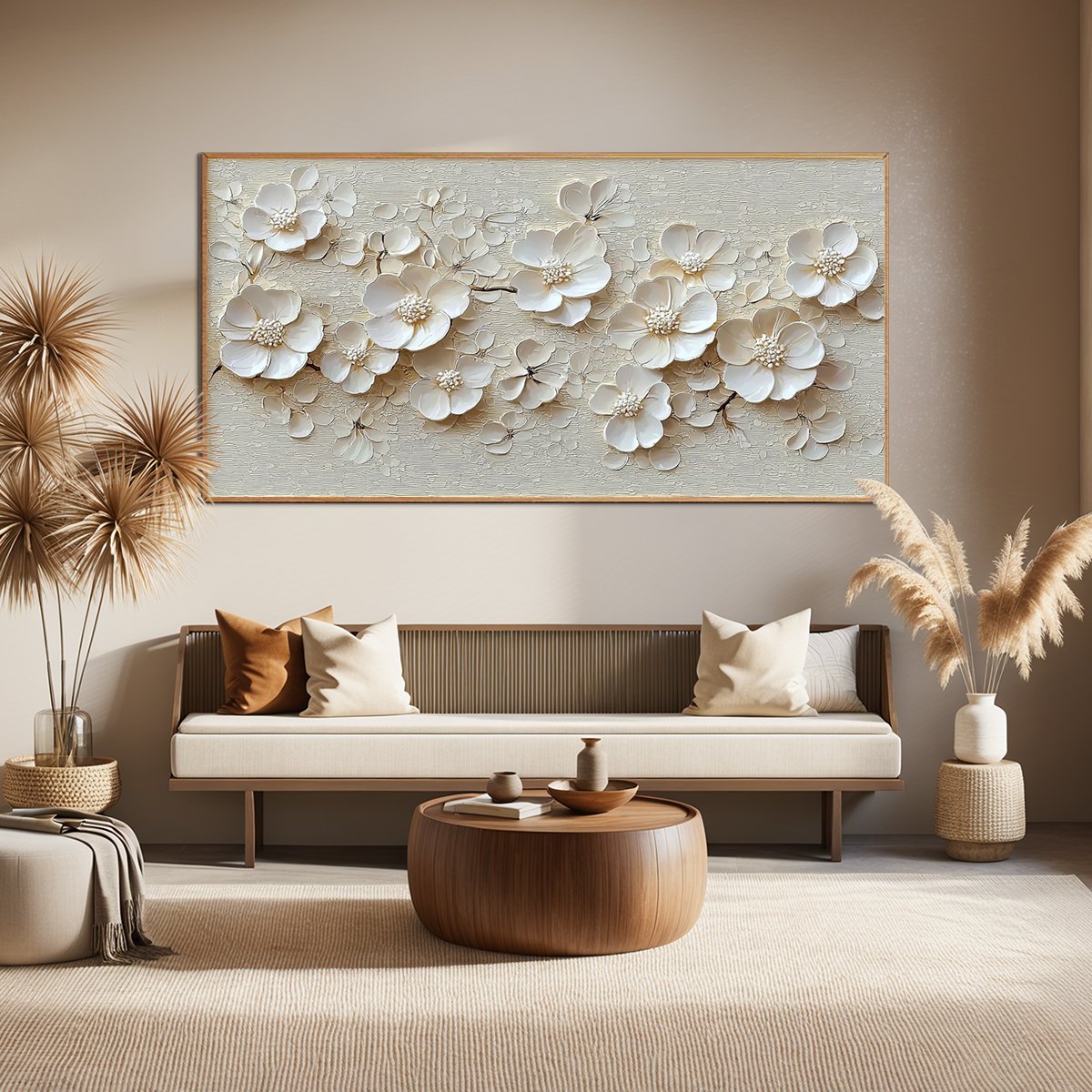 White Floral Textured Oil Painting – Blossom Serenade