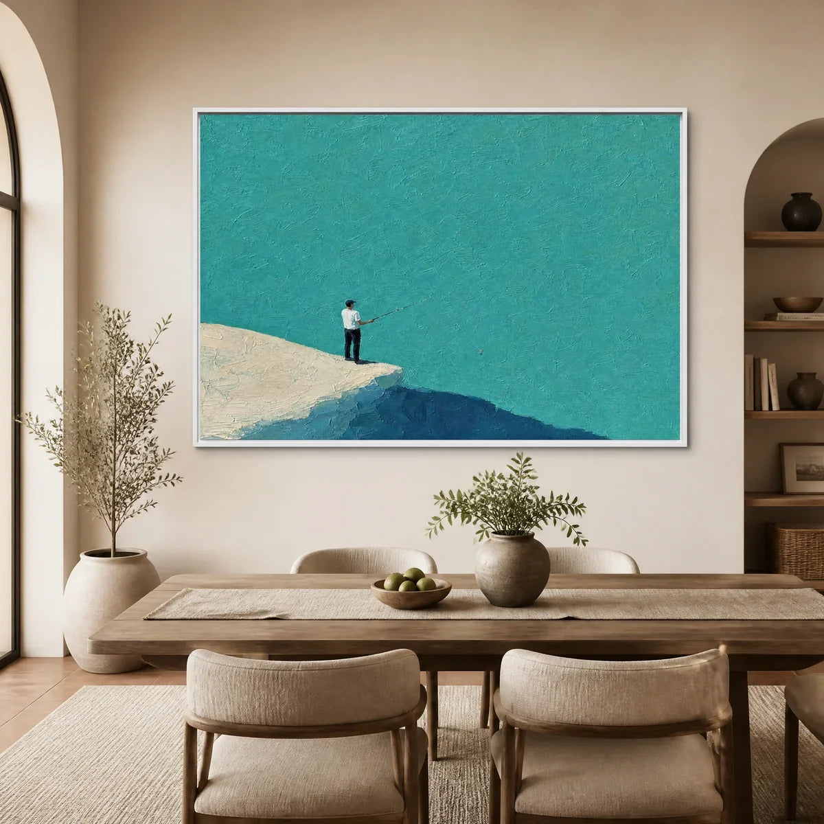 Blue Horizon hand-painted ocean blue and ivory textured coastal abstract painting
