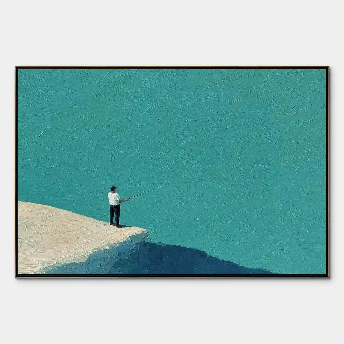 Blue Horizon hand-painted ocean blue and ivory textured coastal abstract painting