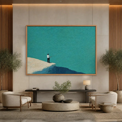 Blue Horizon hand-painted ocean blue and ivory textured coastal abstract painting