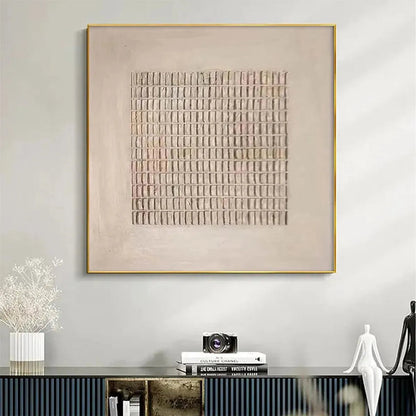 Beige Wabi-Sabi Geometric Textured Oil Painting – Beige Grid