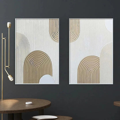 White and Beige Wabi-Sabi Abstract Textured Oil Painting – Beige Textured Arches Diptych