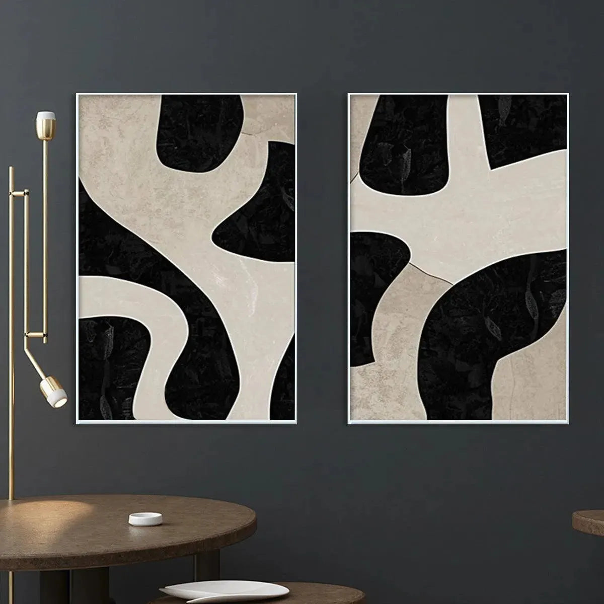 Black & Beige Abstract Diptych – Wabi-Sabi Abstract Oil Painting, view 5