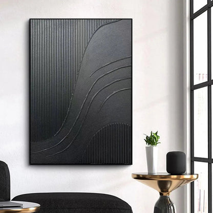 Black Textured Curves – Wabi-Sabi Abstract Oil Painting, view 2