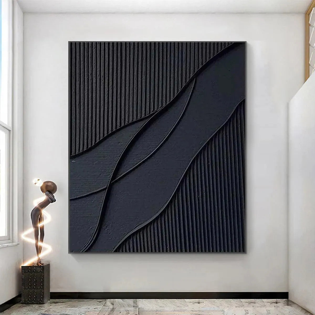 Black Textured Waves – Wabi-Sabi Seascape Oil Painting, view 2