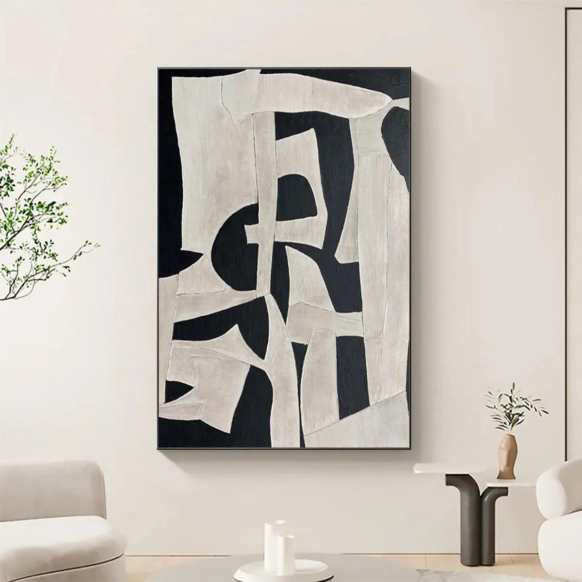 Black And White Abstract – Wabi-Sabi Black and White Abstract Oil Painting, view 2