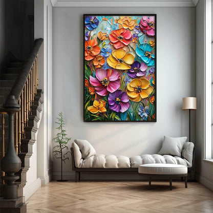 Colorful Floral Impasto Oil Painting – Blooming Rhapsody by Chen Liu