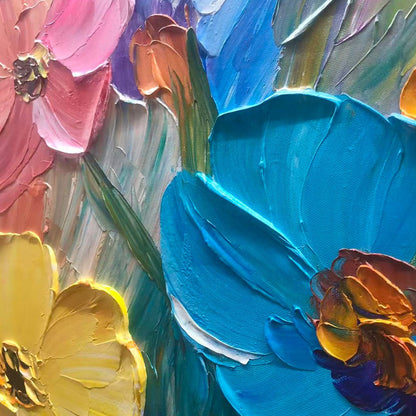 Colorful Floral Impasto Oil Painting – Blooming Rhapsody by Chen Liu