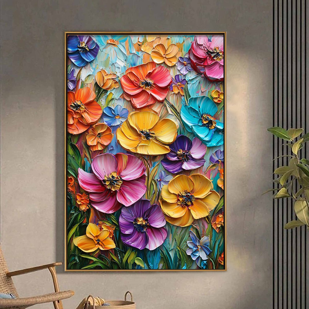 Colorful Floral Impasto Oil Painting – Blooming Rhapsody by Chen Liu