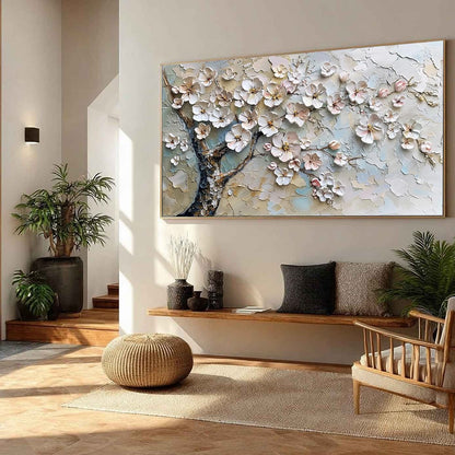 Blue and Gold Cherry Blossom Impasto Painting – Blossom Serenade