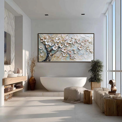 Blue and Gold Cherry Blossom Impasto Painting – Blossom Serenade
