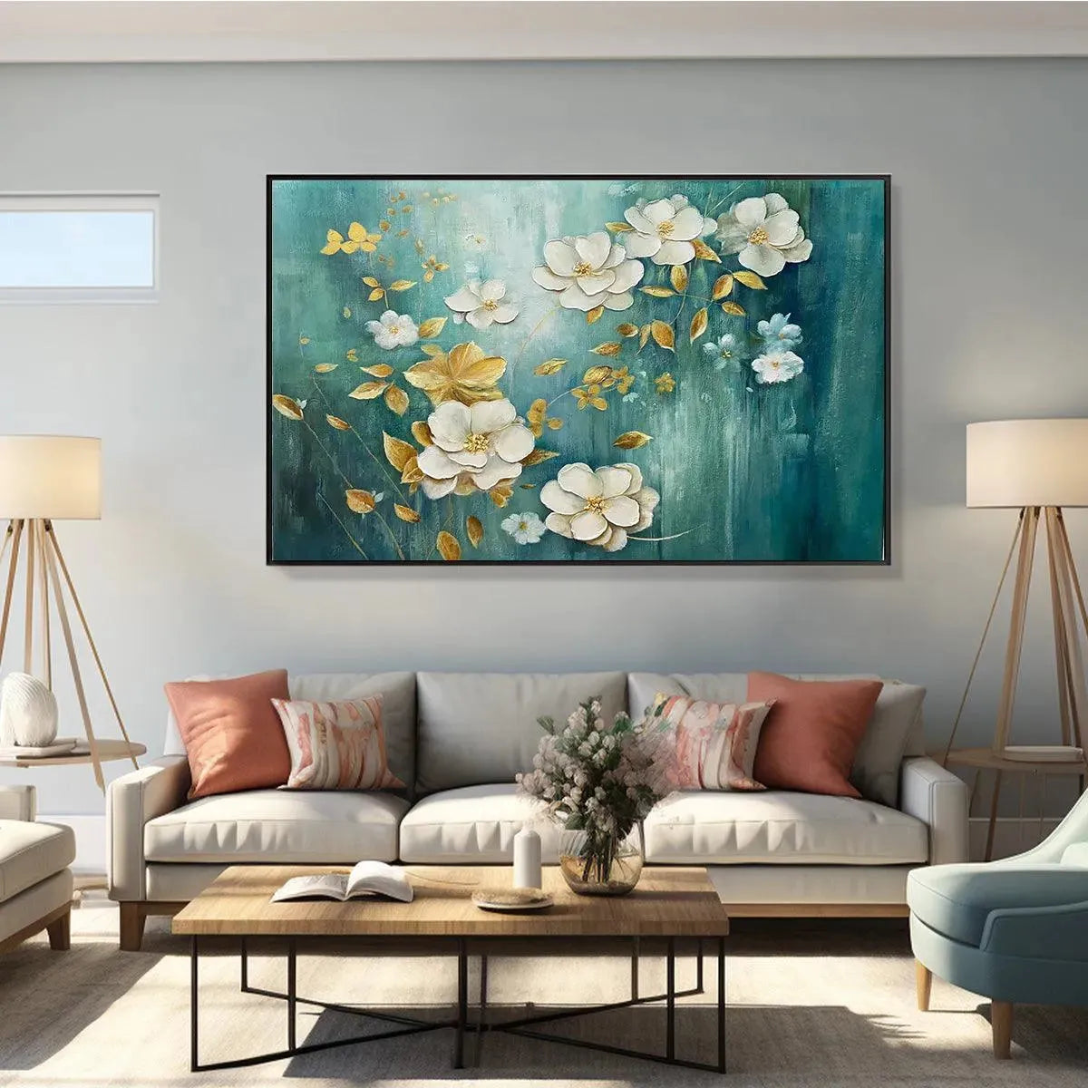 Horizontal Impressionist Floral Oil Painting – Golden Garden