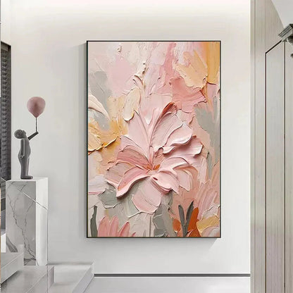 Pink and Cream Floral Impasto Painting – Blushing Blooms