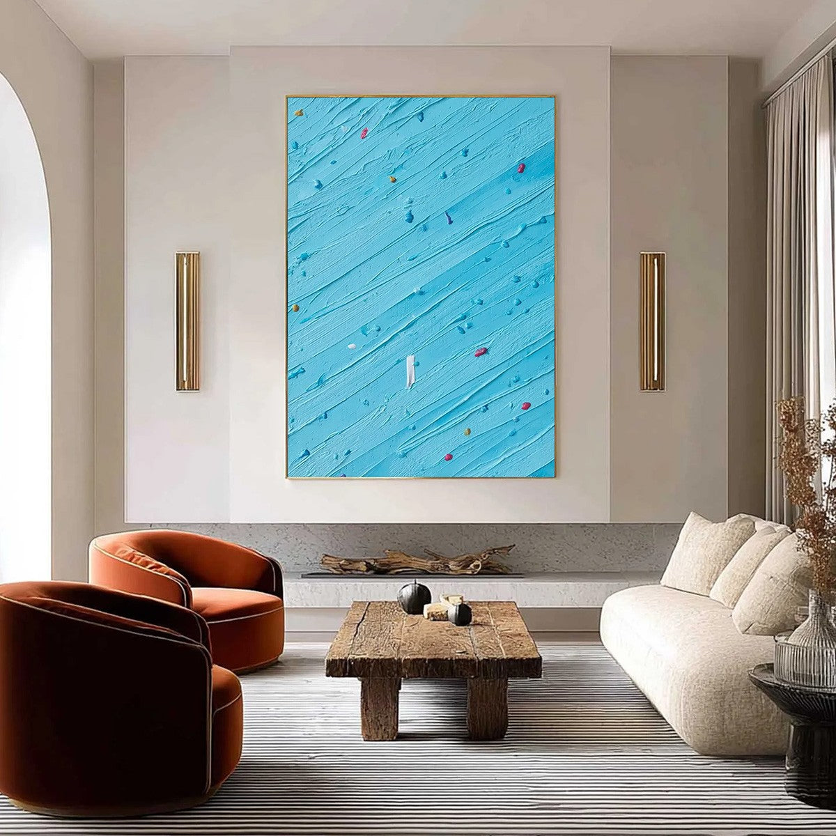 Candy Rain hand-painted ocean blue and ivory textured coastal abstract painting shown as stretched canvas
