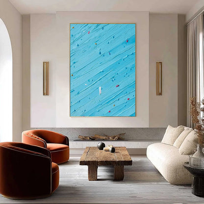 Candy Rain hand-painted ocean blue and ivory textured coastal abstract painting shown as stretched canvas