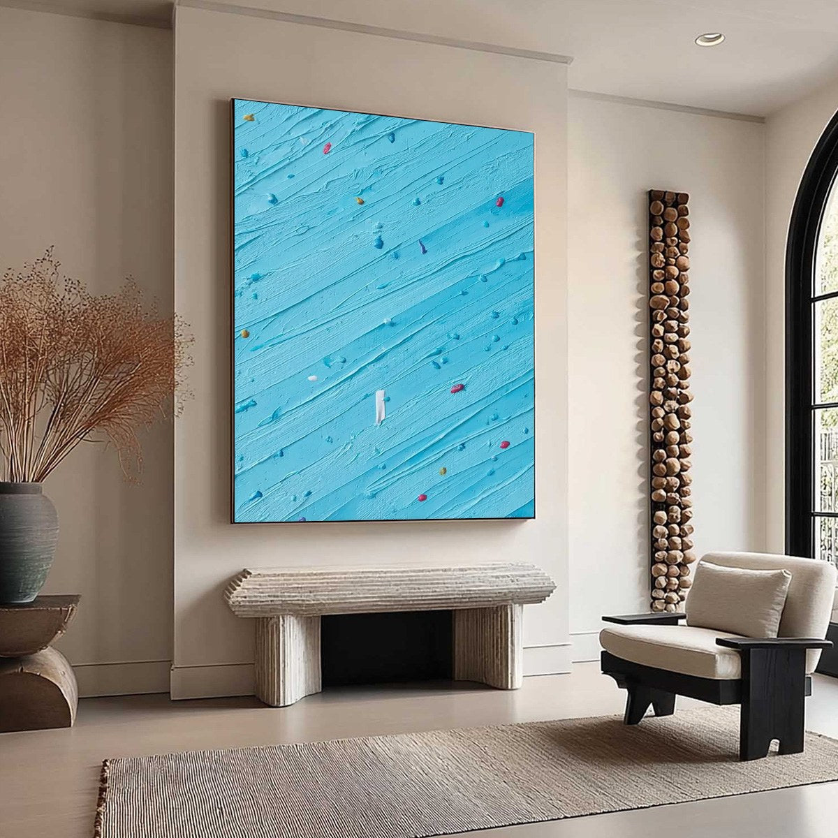 Candy Rain hand-painted ocean blue and ivory textured coastal abstract painting rolled canvas option