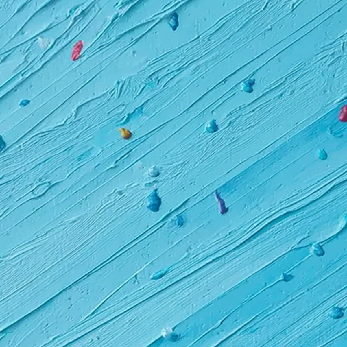 Candy Rain hand-painted ocean blue and ivory textured coastal abstract painting shown with gold frame