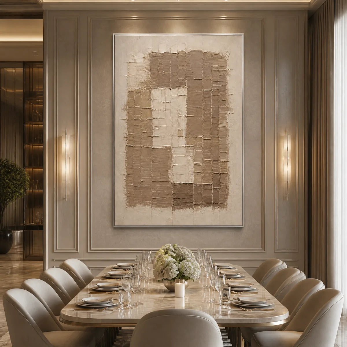 Beige Wabi-Sabi Architecture Oil Painting – Carved Sand