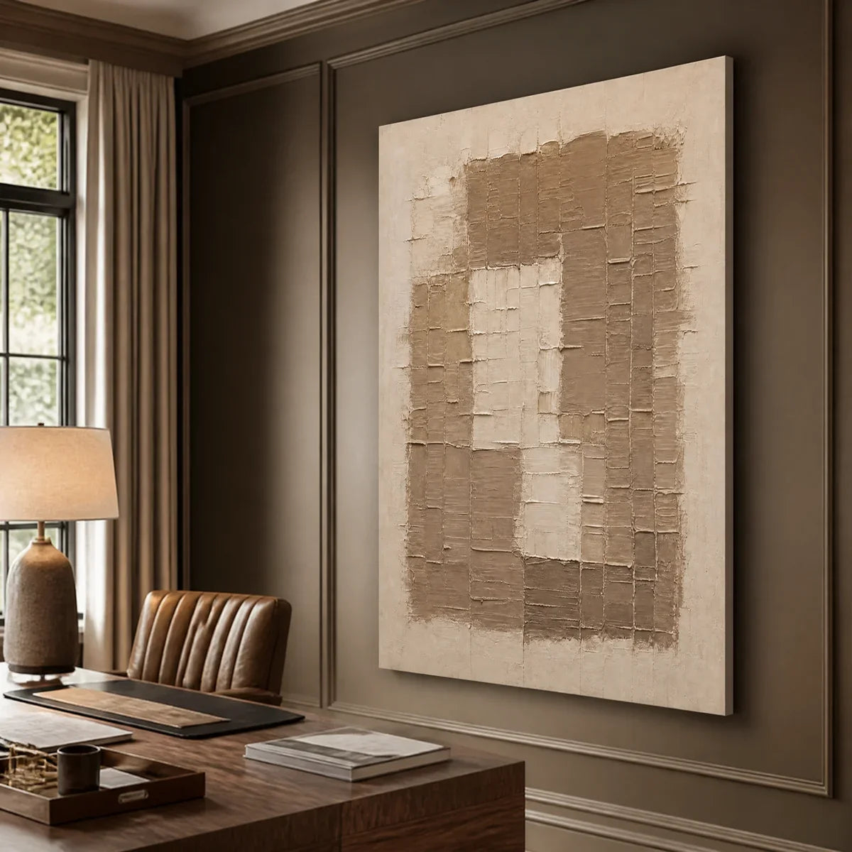 Beige Wabi-Sabi Architecture Oil Painting – Carved Sand