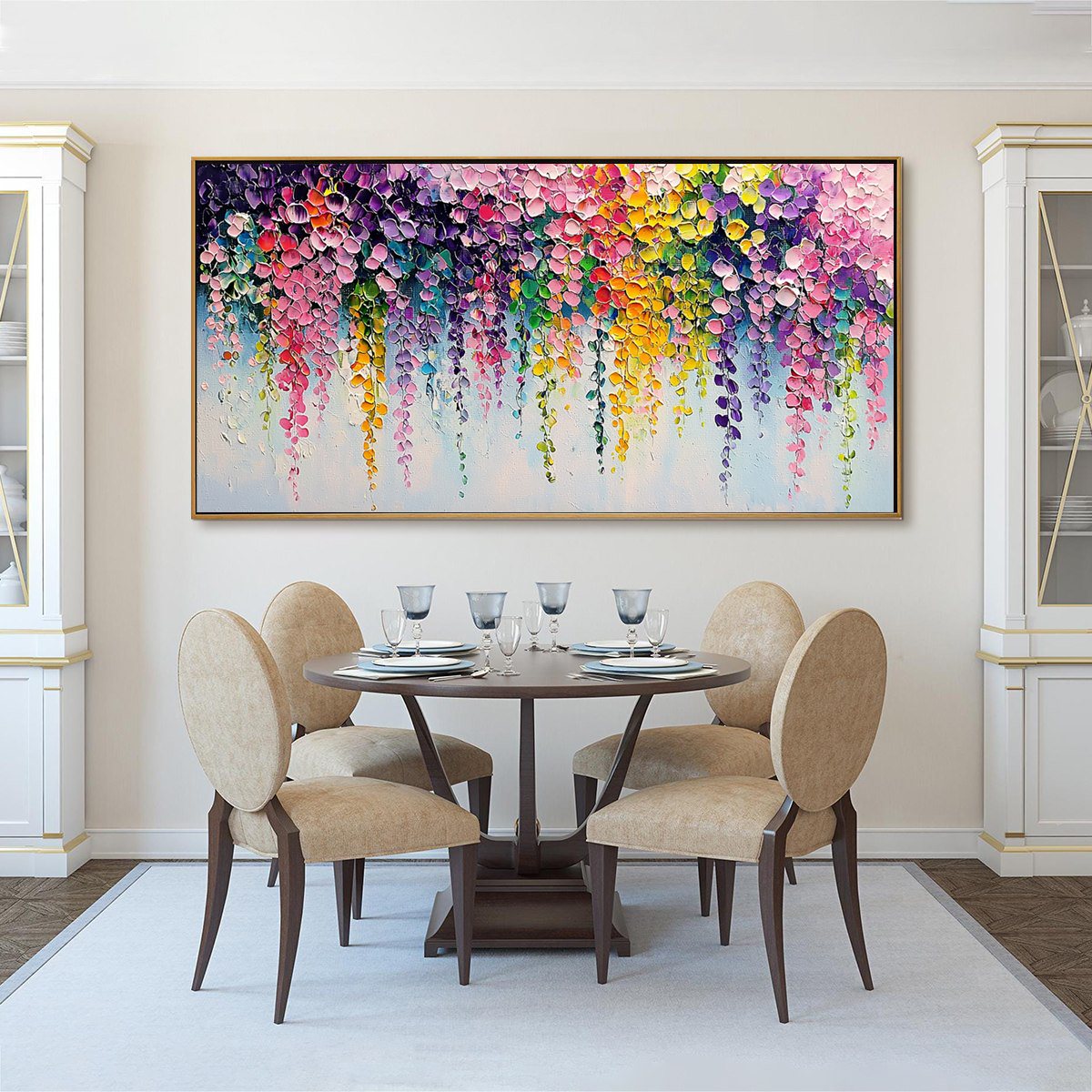 Large Floral Impasto Oil Painting – Cascade Of Color