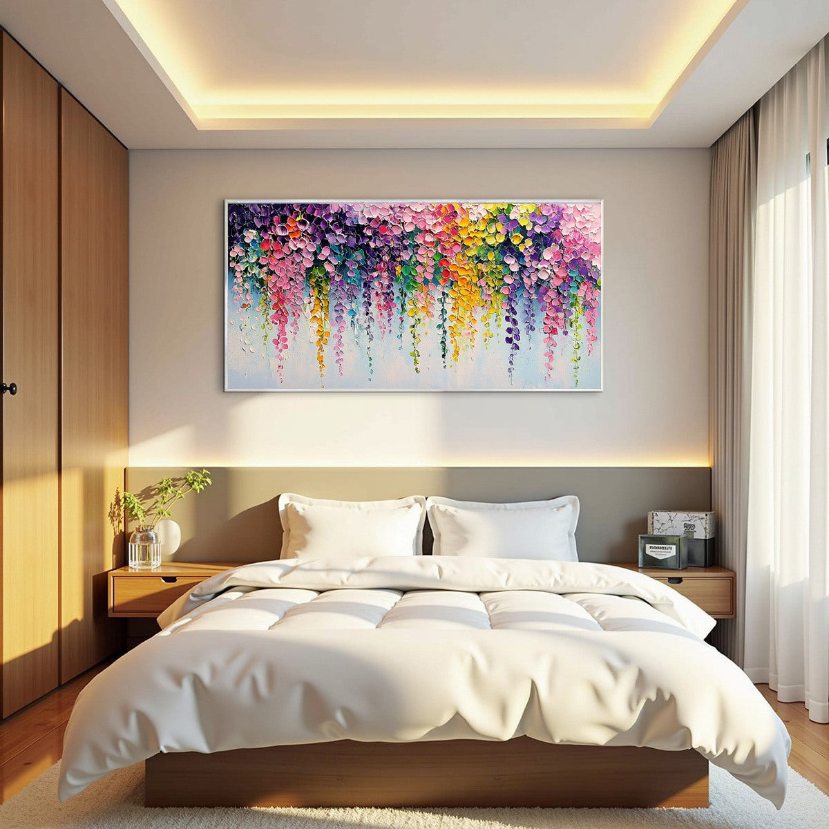 Large Floral Impasto Oil Painting – Cascade Of Color