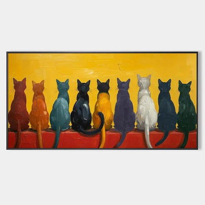 Cats In A Row – Cat Textured Oil Painting, view 1