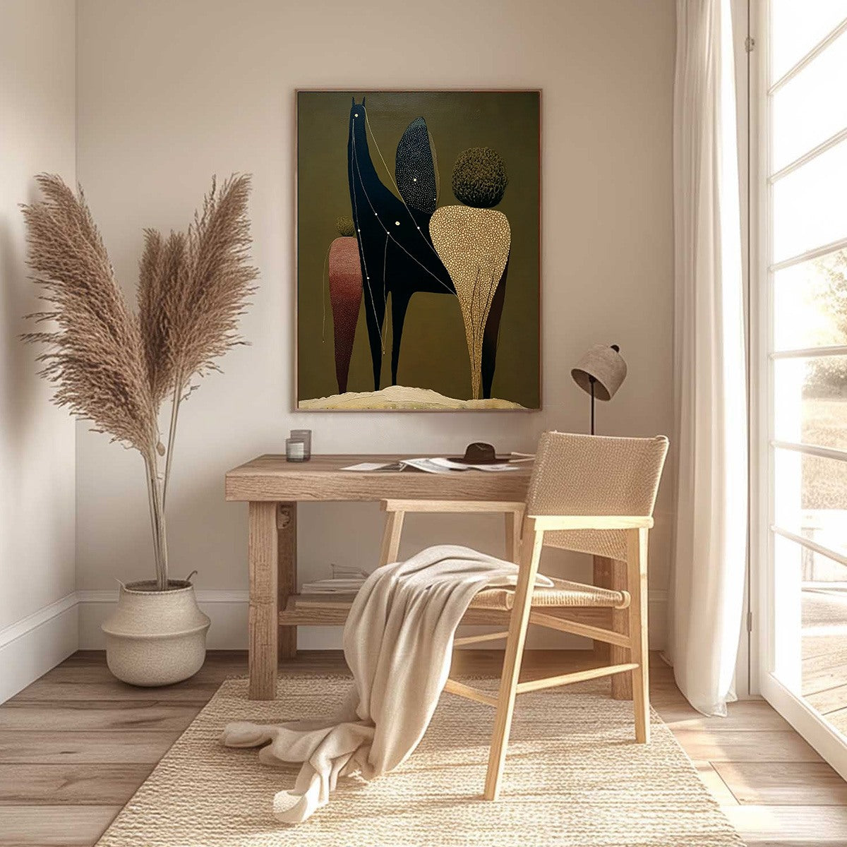 Olive Abstract Celestial Oil Painting – Celestial Caravan