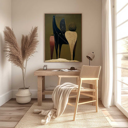 Olive Abstract Celestial Oil Painting – Celestial Caravan