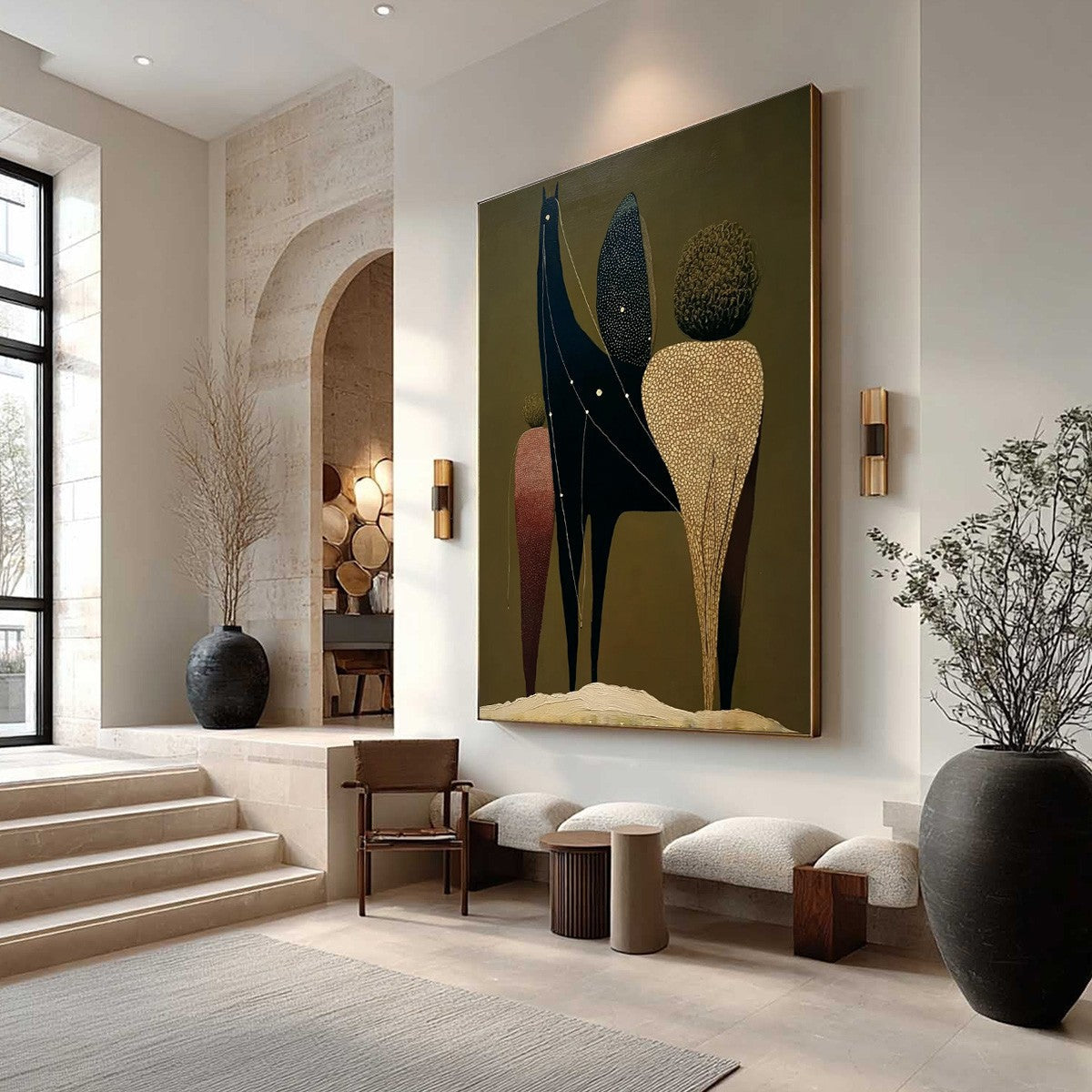 Olive Abstract Celestial Oil Painting – Celestial Caravan