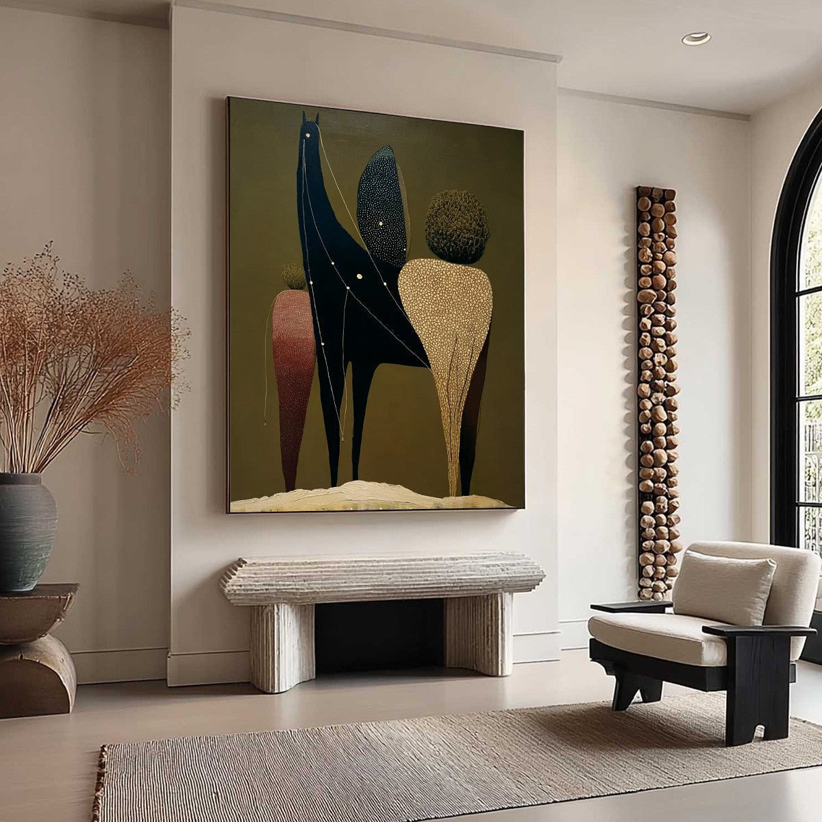 Olive Abstract Celestial Oil Painting – Celestial Caravan