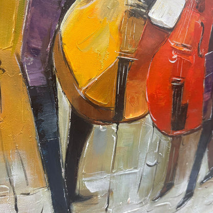 Figurative Textured Oil Painting – Cellos In Harmony