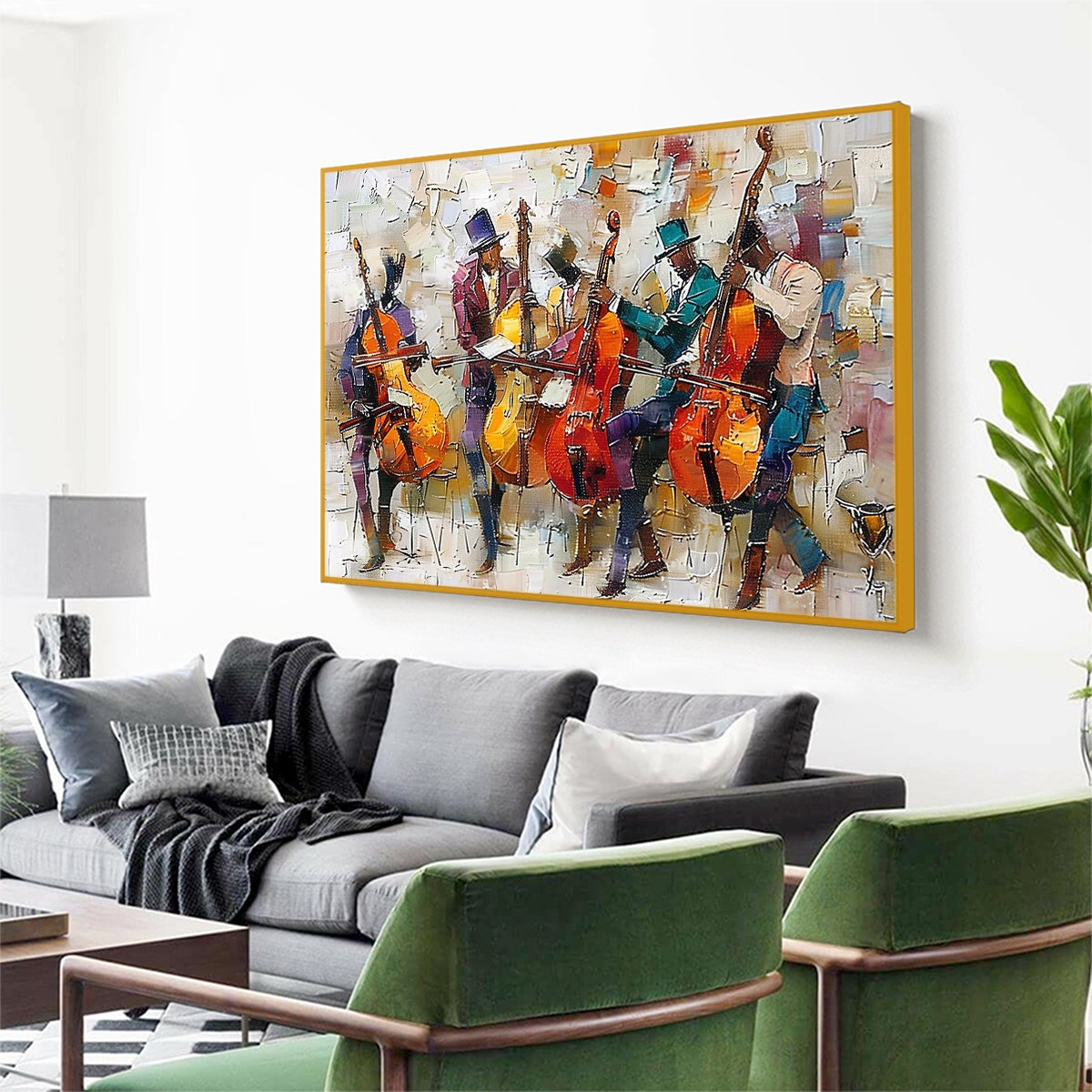 Cellos In Harmony – Figurative Textured Oil Painting, view 5
