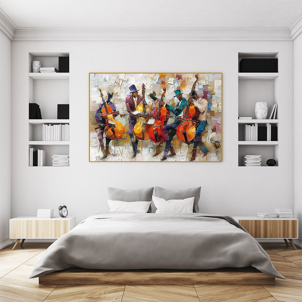 Figurative Textured Oil Painting – Cellos In Harmony