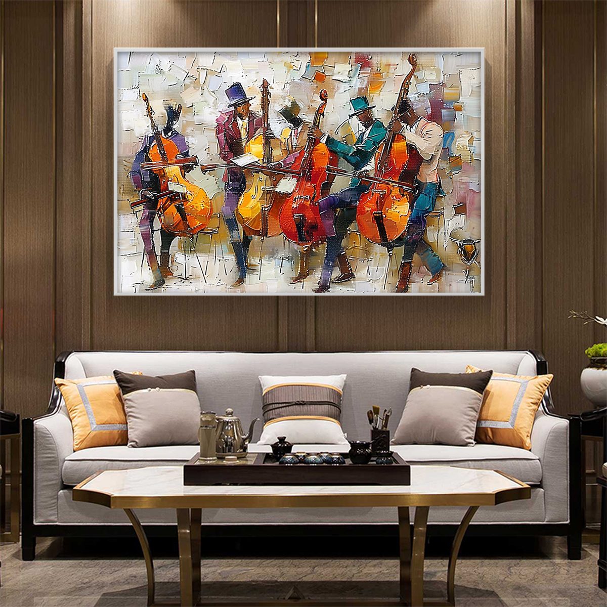 Figurative Textured Oil Painting – Cellos In Harmony