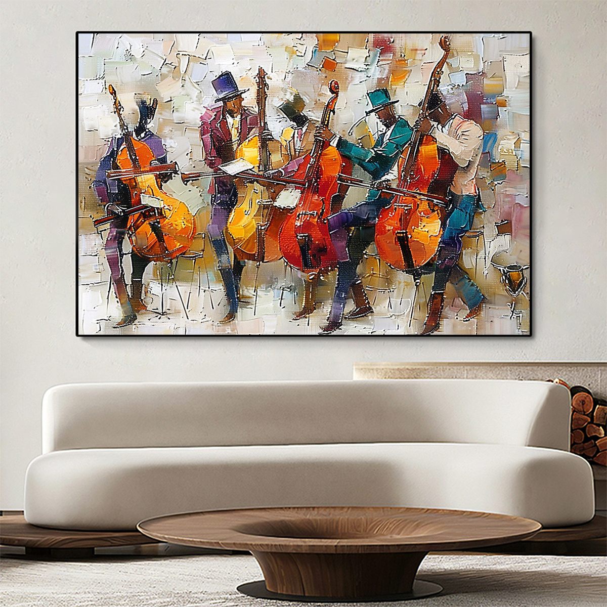 Cellos In Harmony – Figurative Textured Oil Painting, view 2