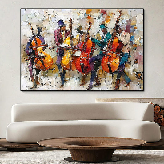 Cellos In Harmony – Figurative Textured Oil Painting, view 2