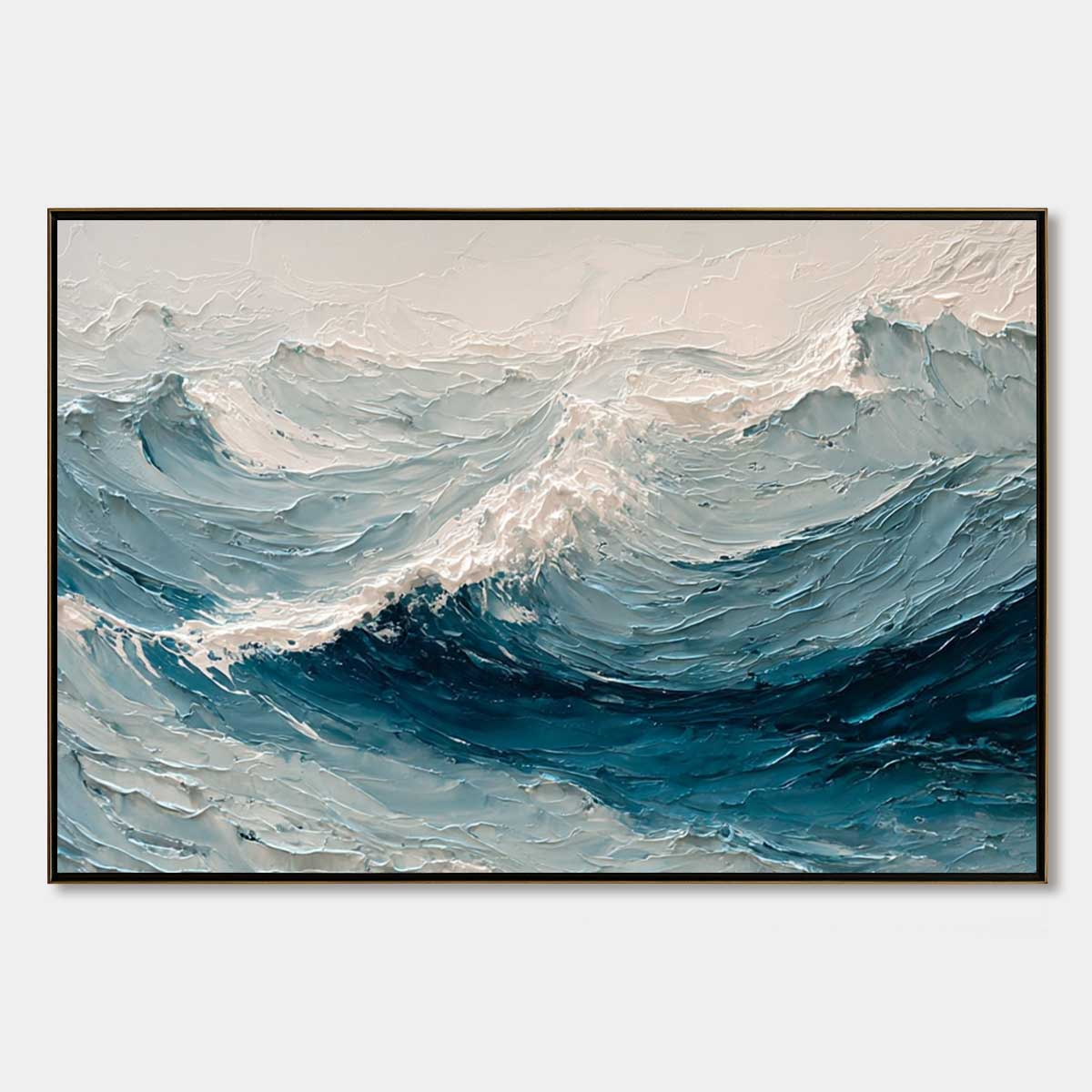 Celtic Surge hand-painted white and soft beige textured ocean wave painting rolled canvas option