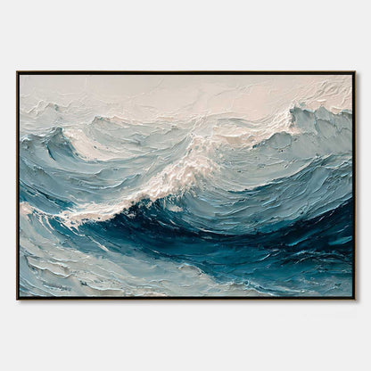 Celtic Surge hand-painted white and soft beige textured ocean wave painting rolled canvas option