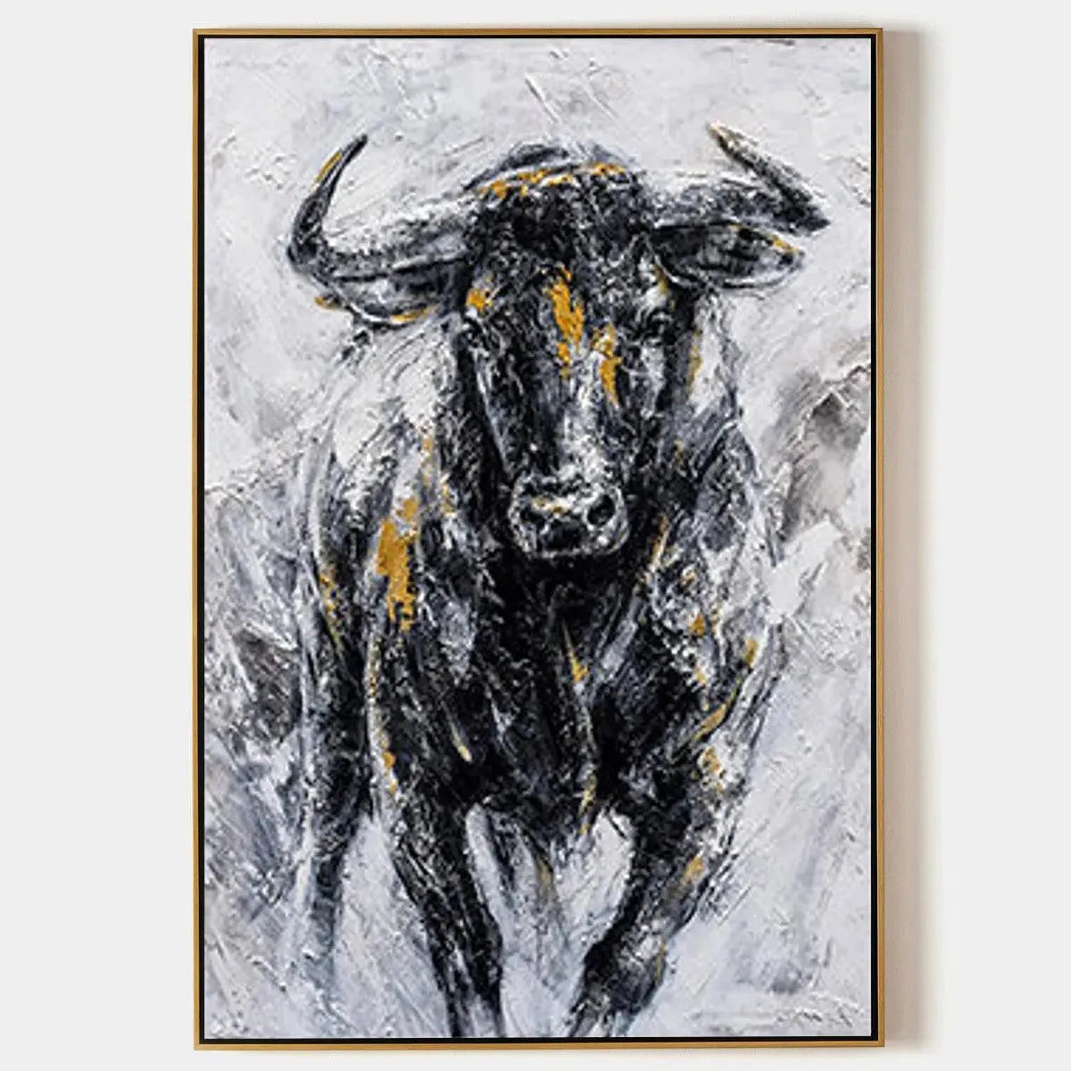 Charging Bull – Abstract Textured Oil Painting, view 1