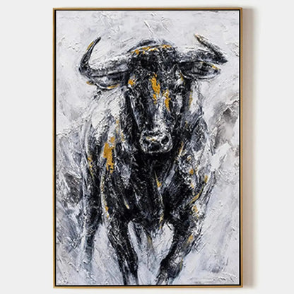 Charging Bull – Abstract Textured Oil Painting, view 1