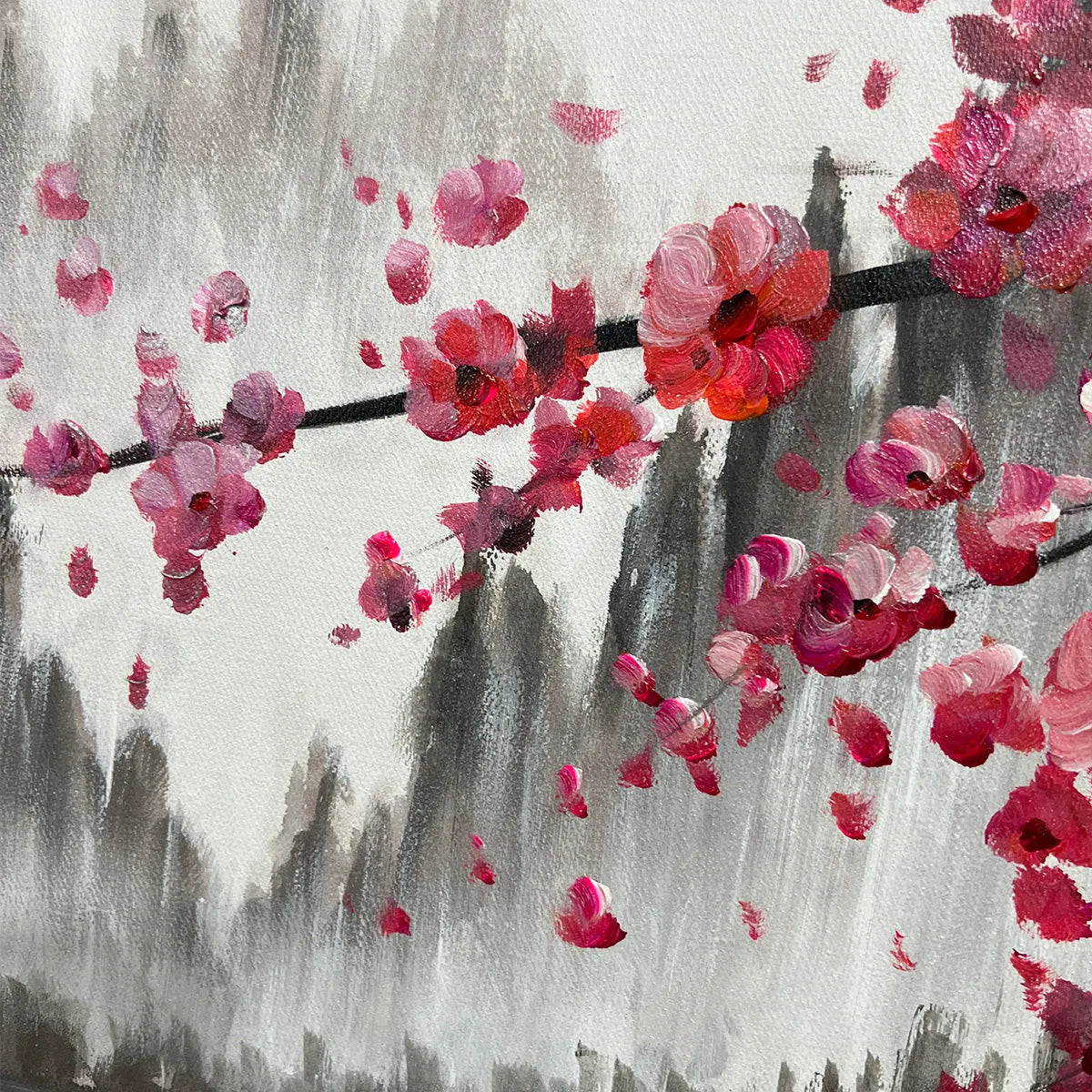 Horizontal Pink Cherry Blossom Painting – Cherry Blossom Serenity