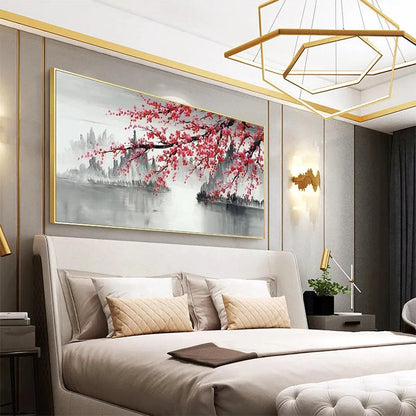 Horizontal Pink Cherry Blossom Painting – Cherry Blossom Serenity