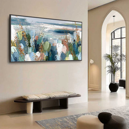 Gold Abstract Floral Impasto Oil Painting – Coastal Bloom