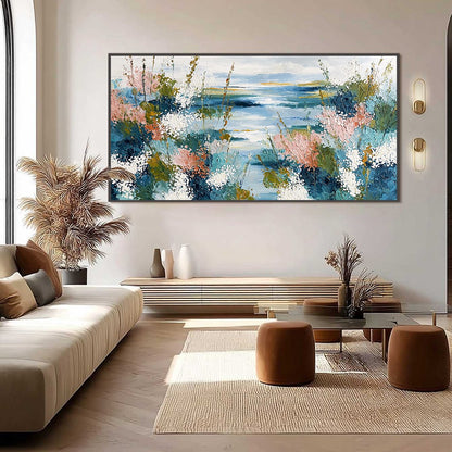 Blush and White Coastal Impasto Painting – Coastal Bloom