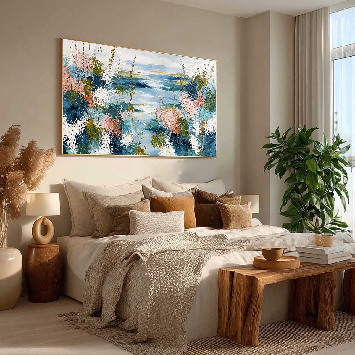 Blush and White Coastal Impasto Painting – Coastal Bloom