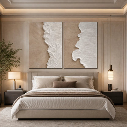 Coastal Calm hand-painted sand and ivory textured coastal abstract painting shown as stretched canvas