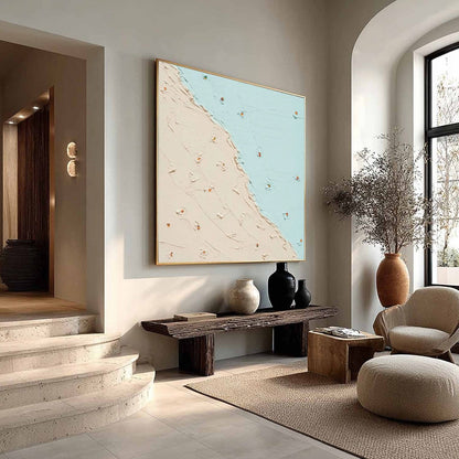 Coastal Daydream hand-painted sand and ivory textured coastal abstract painting rolled canvas option