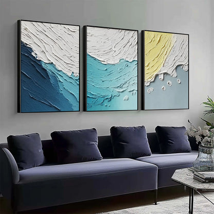 Coastal Drift hand-painted ocean blue and ivory textured ocean wave painting rolled canvas option