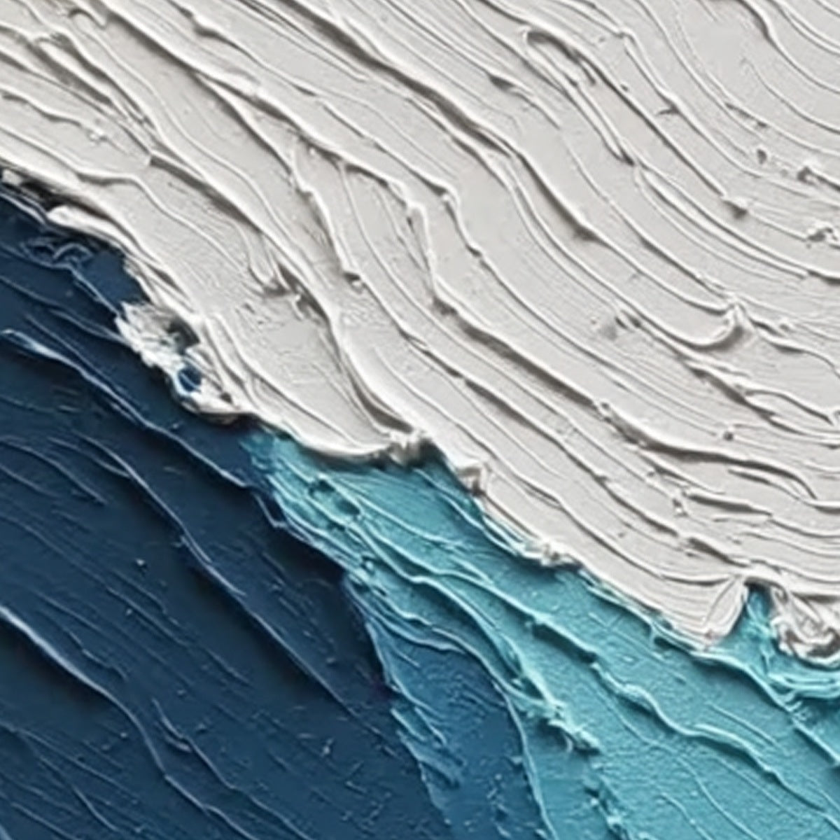 Coastal Drift hand-painted ocean blue and ivory textured ocean wave painting shown with gold frame